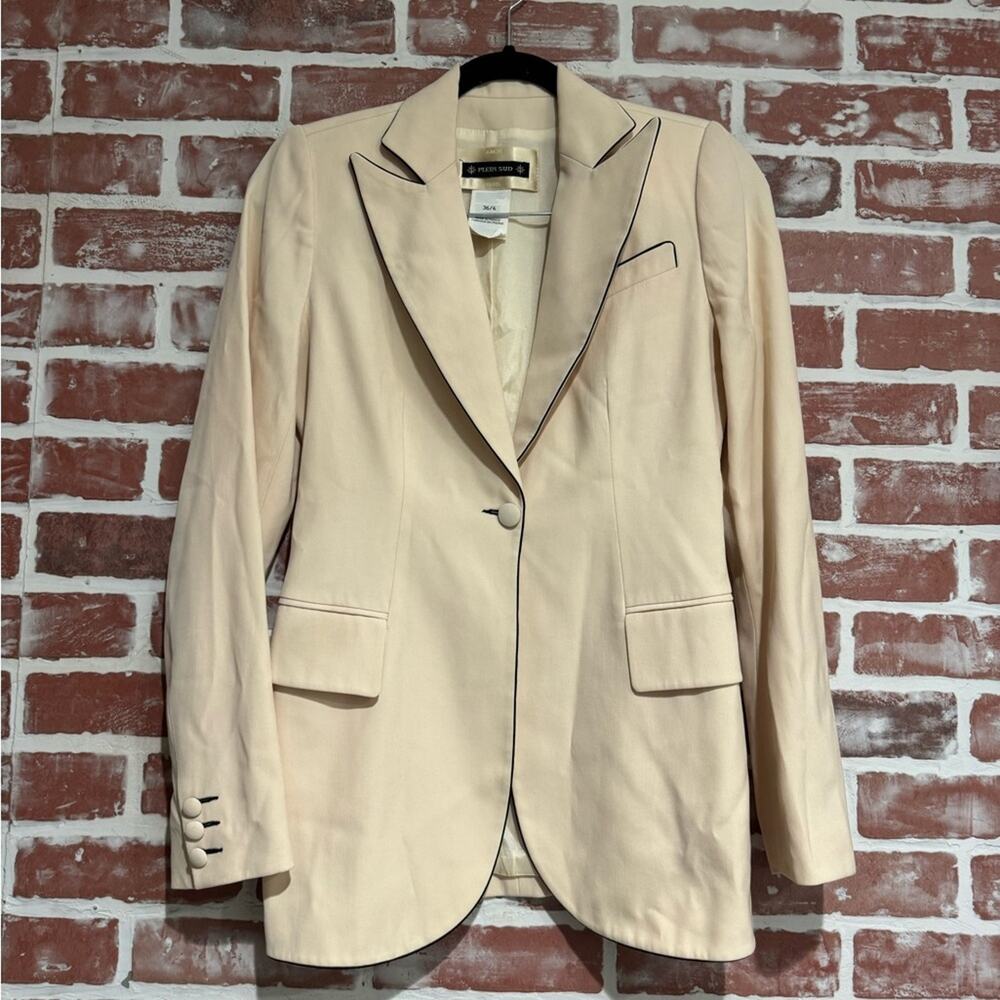 Plein Sud Paris Wool Blend Cream Blazer Contrast Trim Tailored FR 36 EU 36